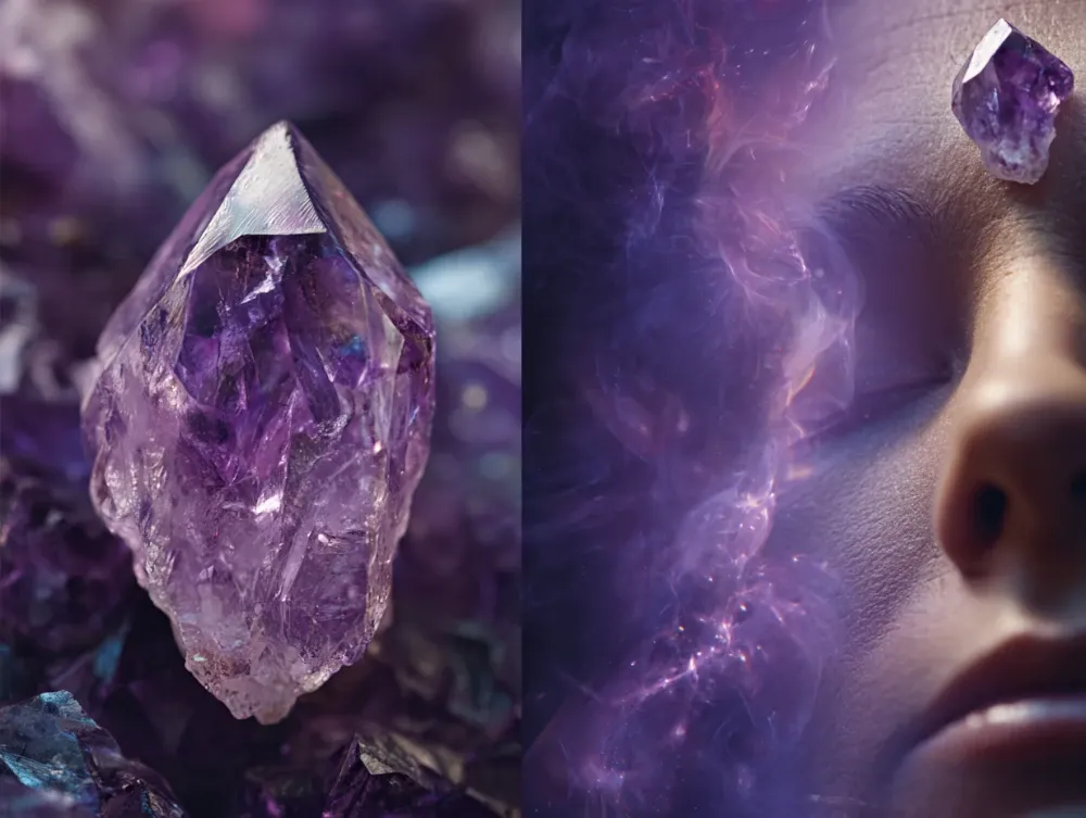 Amethyst crystal for crown chakra and third eye activation during meditation