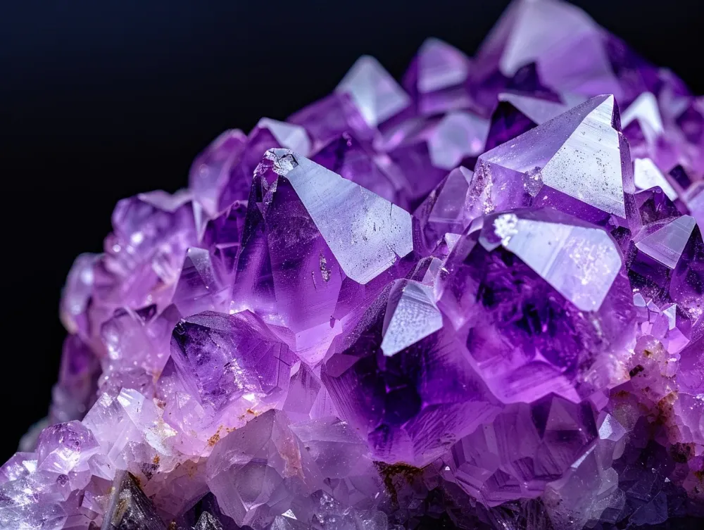 Natural amethyst crystal cluster showing hexagonal crystal structure and deep purple colour